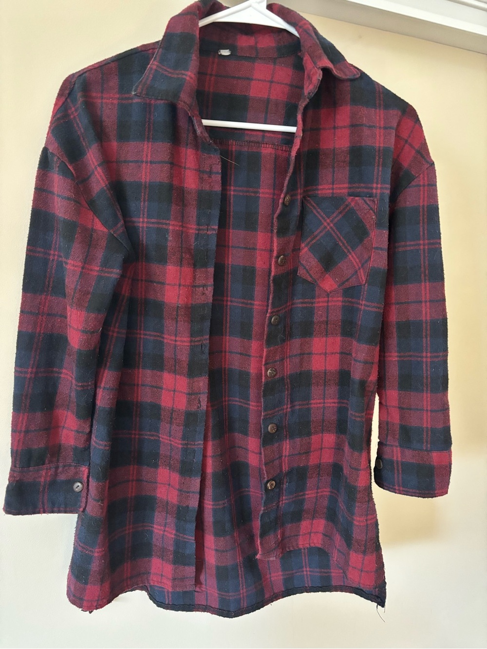 Plaid Button-Up Flannel Shirt Jacket - Red & Navy